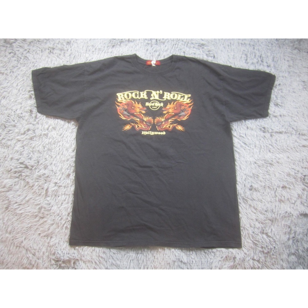 Hard Rock Cafe Shirt Mens X-Large Black Rock N Roll Hollywood Dragon Graphic Tee